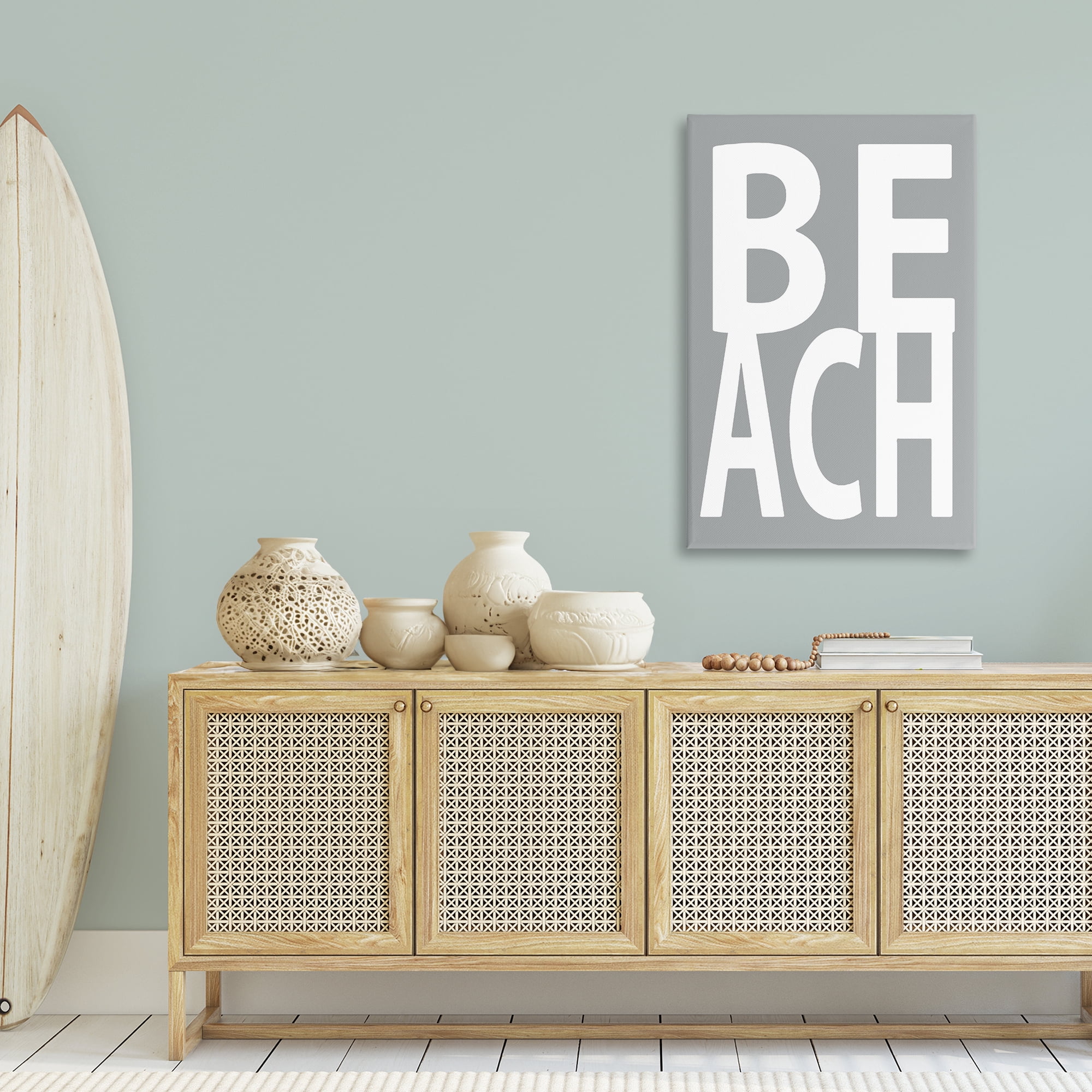 Stupell Industries Beach Word on Grey Typography Painting Gallery Wrapped Canvas Art Print Wall Art, 30 x 45