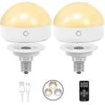 thumbnail image 1 of E14 Rechargeable Light Bulb,2Packs,300LM,40W Equivalent,Detachable Charging,3 Color Temperature,Remote Control Puck Emergency Lamp, 1 of 5