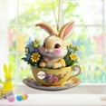 thumbnail image 2 of SDNall Easter Coffee Cup 2D Keychain, Backpack Pendant and Car Rearview Mirror Decor with Bunny Design, 2 of 7