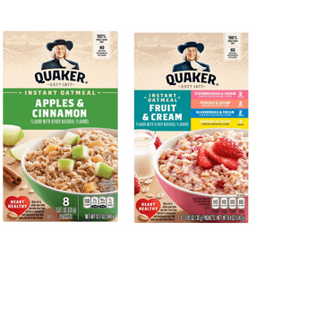 Quaker Instant Oatmeal Apple Cinnamon (8ct/12.1oz)   Quaker Fruit & Cream Instant Oatmeal Variety (8ct/9.8oz)