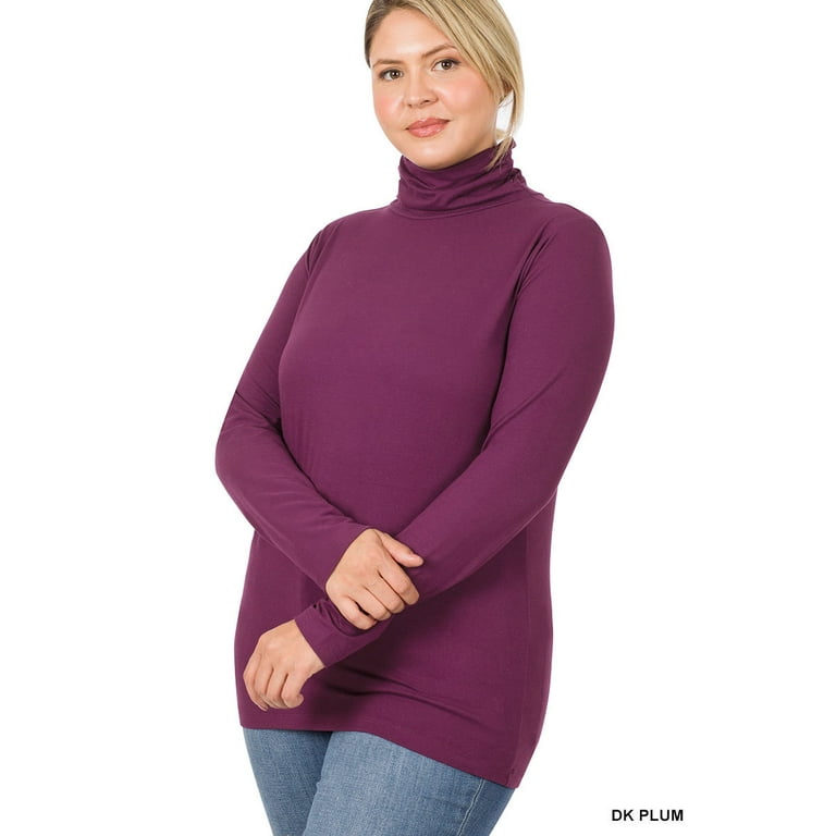 Zenana Plus Size Brushed Microfiber Mock Turtleneck Long Sleeve Lightweight  Tee Shirt Top 