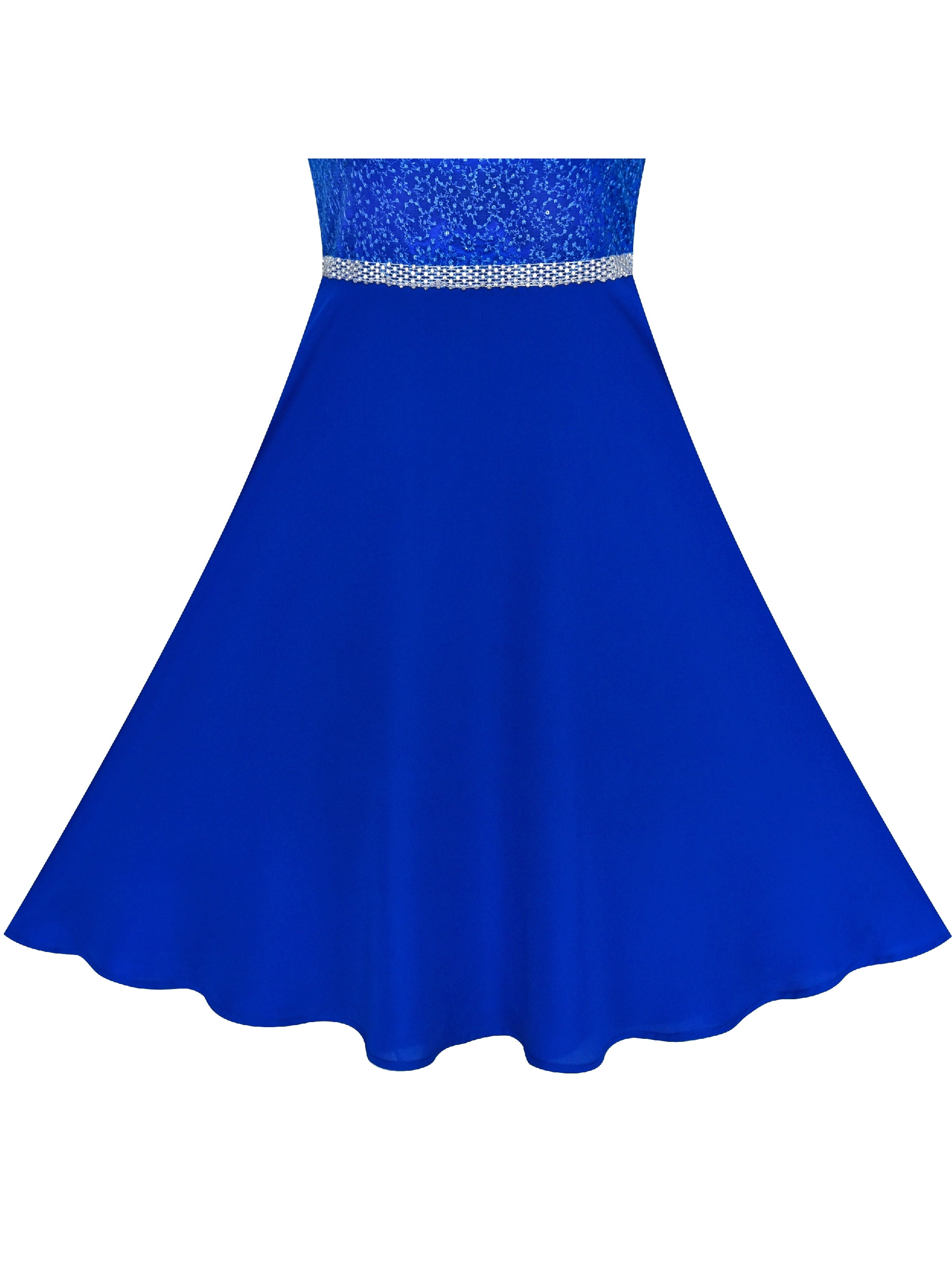 Girls Dress Blue Rhinestone Chiffon Bridesmaid Dance Maxi Gown 8 Years