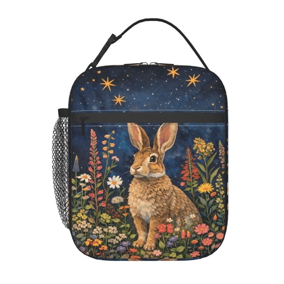 Rabbit Floral Lunch Bag Reusable Thermal Lunch Tote with Handle for Women and Men