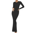 thumbnail image 2 of Womens Dresses Ladies Winter Warm Solid Color Elegant Fashion Style Temperament Long Sleeved Round Neck Modest Long Skirt Wrap Dress for Wedding Black XS-XL, 2 of 8