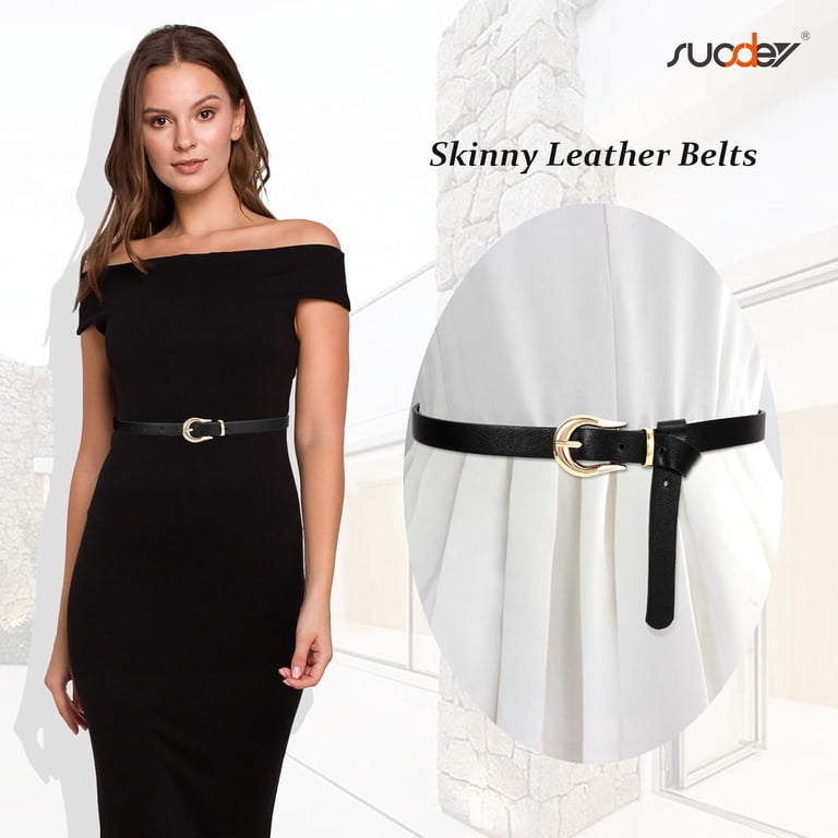 2 Pack Women Skinny Belt Thin Waist Belt with Fashion Gold  display picture 1