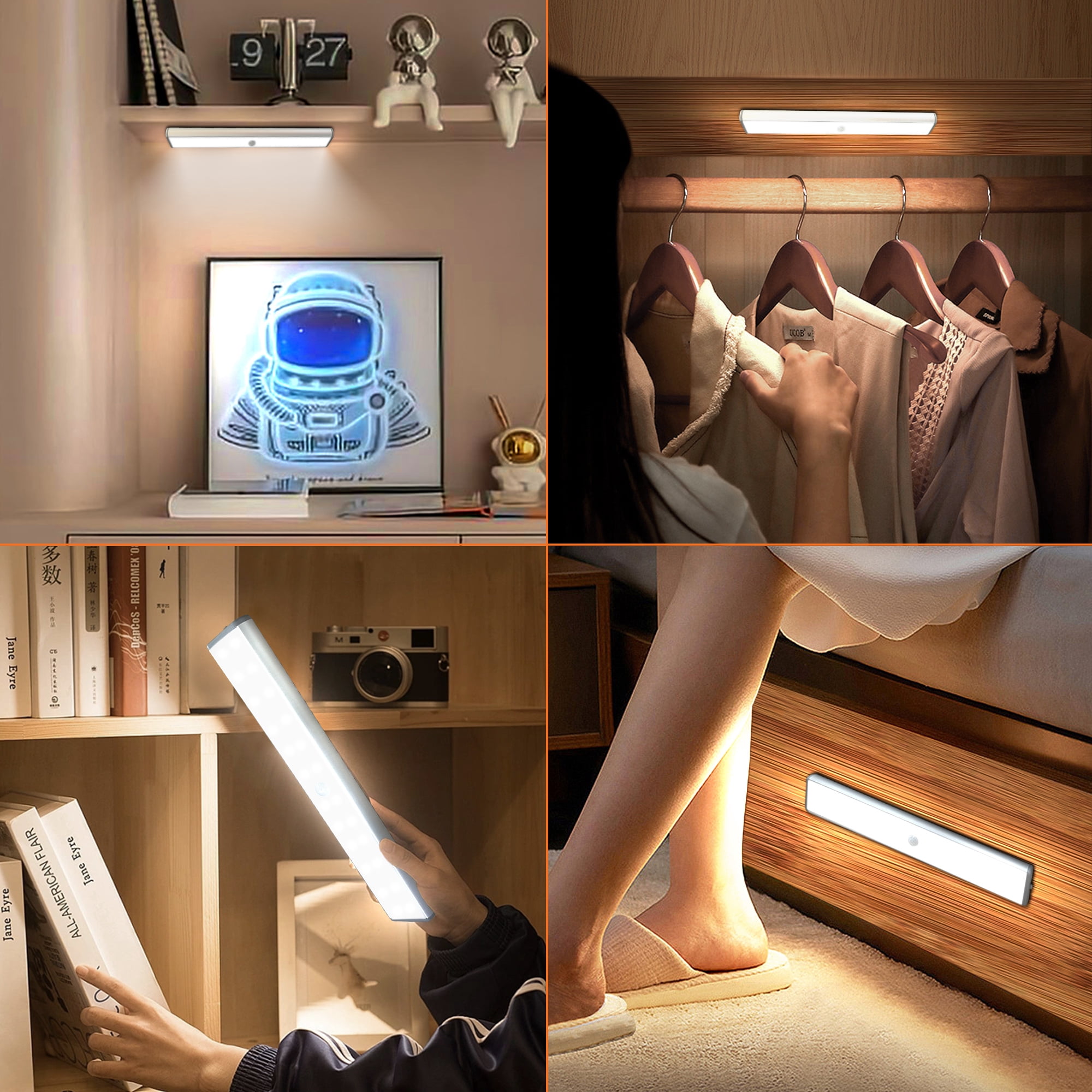 LEPOTEC Motion Sensor Cabinet Light,Under Counter Closet Lighting, Wireless Rechargeable Kitchen Night Lights,18LED 3 Pack Light for Wardrobe,Closets,Cabinet,Cupboard,Hallway