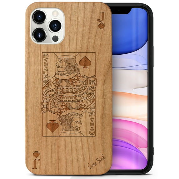 Case Yard Wooden Case Outside Soft TPU Silicone Slim Fit Shockproof Wood Protective Phone Cover for Girls Boys Men and Women Supports Wireless Charging Jack of Spade Design case for iPhone-12-Pro-Max
