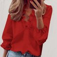 thumbnail image 3 of STETMN Ruffle V Neck T-Shirt for Women Casual Puff Sleeve Cozy Tops Loose Elegant Fall Shirt, 3 of 5