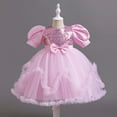 thumbnail image 7 of Wuxian Toddler Girls Bow Tutu Sequins Dress Short Puff Sleeve Round Neck High Waist Ruffles Tutu Dress Glitter Mesh Party Gown With Layered Dresses,Pink,2-3 Years, 7 of 7