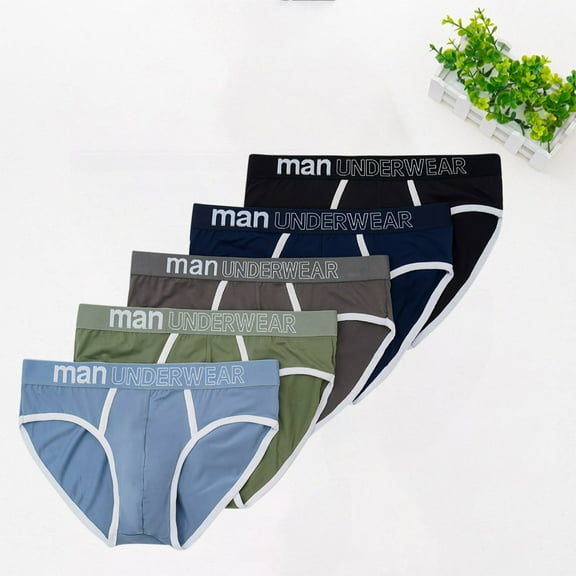 ZQUUVOU Men's Briefs Solid Color Cooling Mid Waist Elastic Underwear 5 Pack (Multicolor,3XL)