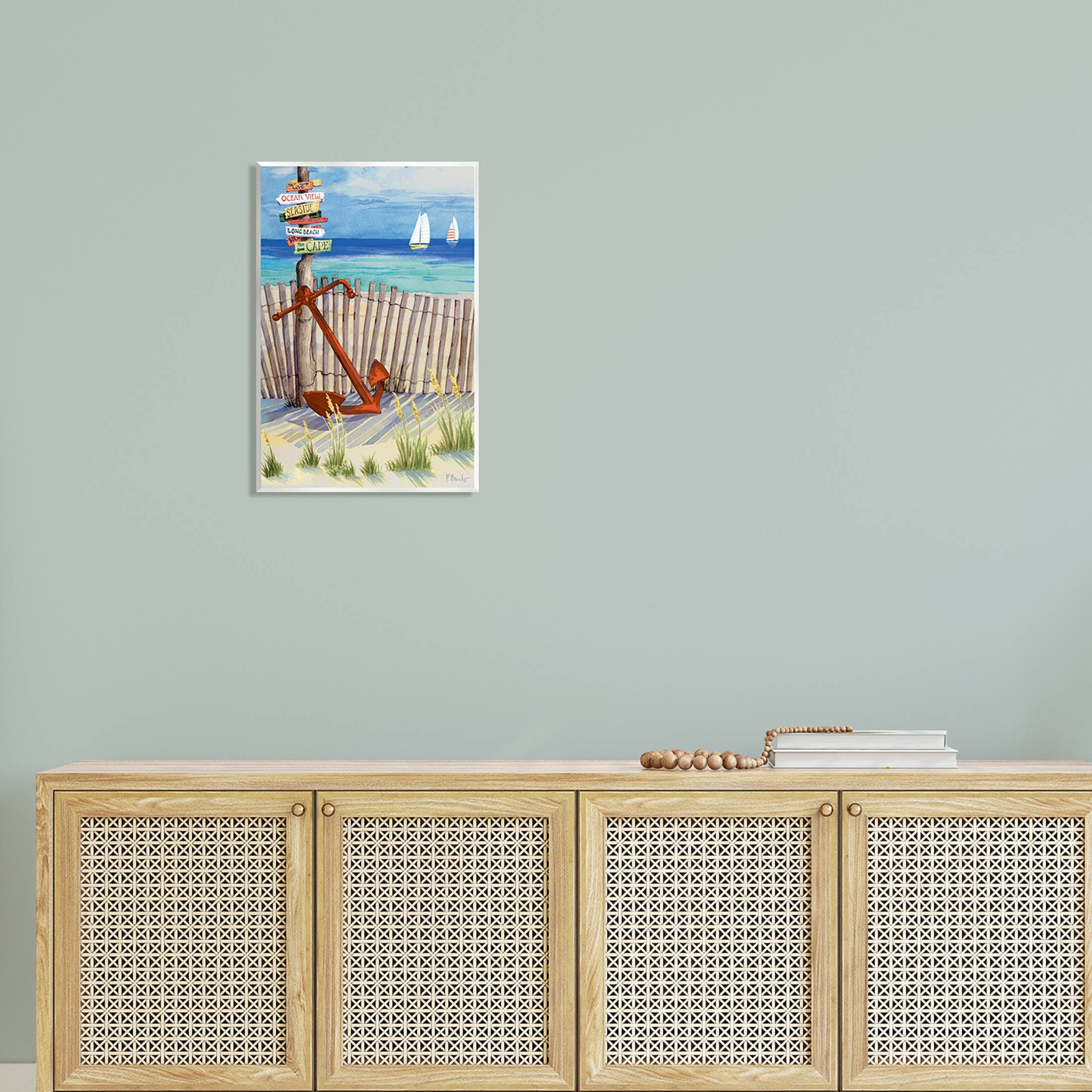 Anchor Leaning Beach Directions Sign Coastal Painting Unframed Art Print Wall Art