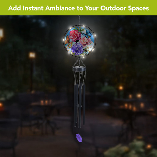 Briarwood Lane Butterflies and Peonies Illuminated Wind Chime