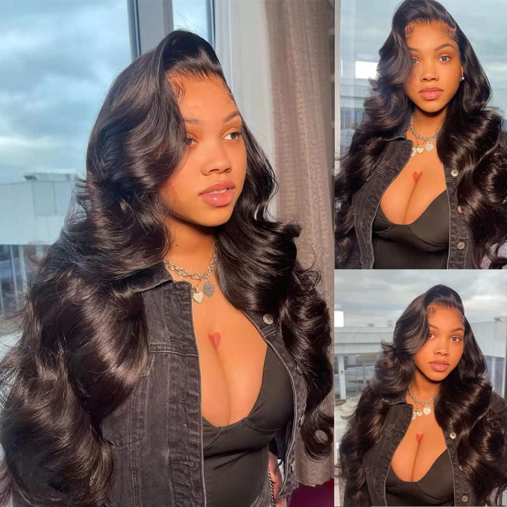 Front Wig Virgin Human Hair Wigs Natural Black Color Body Wave Style with Pre Plucked Hailine with Baby Hair and Bleached Knots for Black Women 180% Density Wig by Aorbige (13X4 Transpare - Front Wig Virgin Human Hair Wigs Natural Black Color Body Wave Style with Pre Plucked Hailine with Baby Hair and Bleached Knots for Black Women 180% Density Wig by Aorbige (13X4 Transpare -
