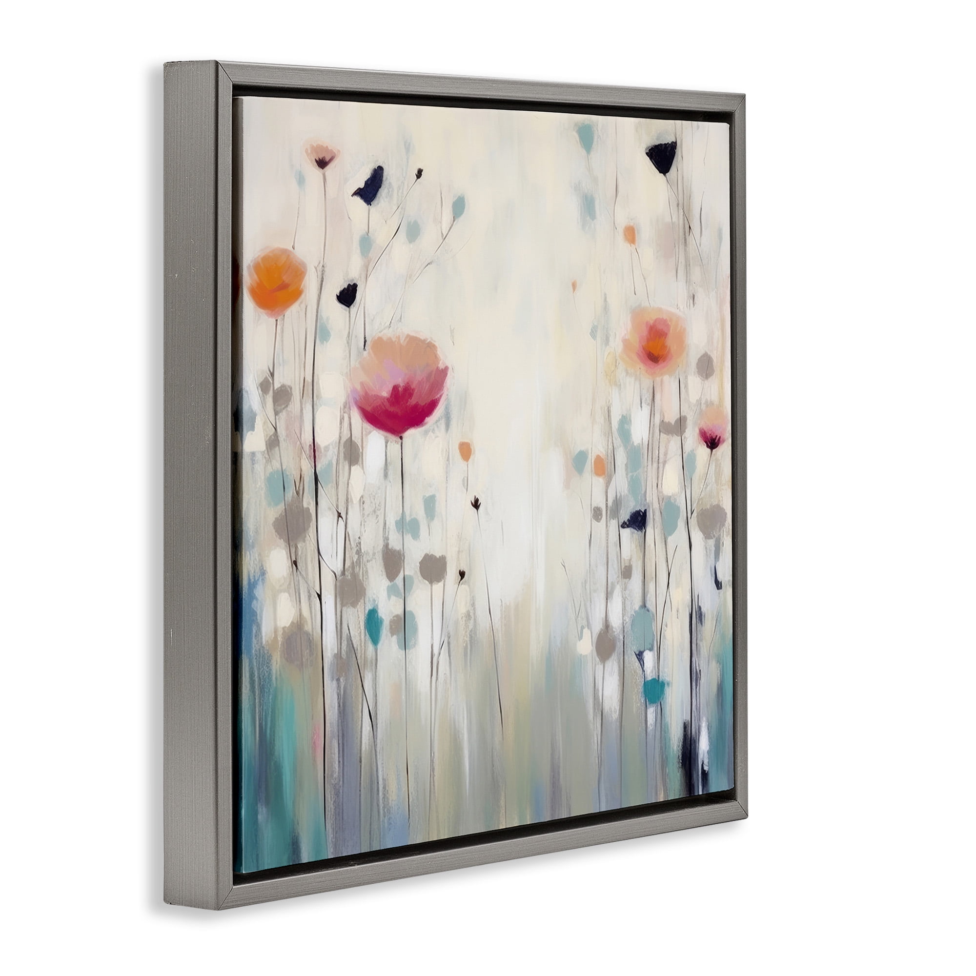 Stupell Industries Pastel Poppies Painting Botanical & Floral Painting Gray Floater Framed Canvas Art Print Wall Art, 25 x 25