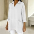 thumbnail image 4 of Bixock Women's Maternity Tops Long Sleeve Shirts V Neck Cotton Linen Loose Pregnant Casual Blouse with Pockets Soft Breathable Daily Wear Maternity Clothings, 4 of 7