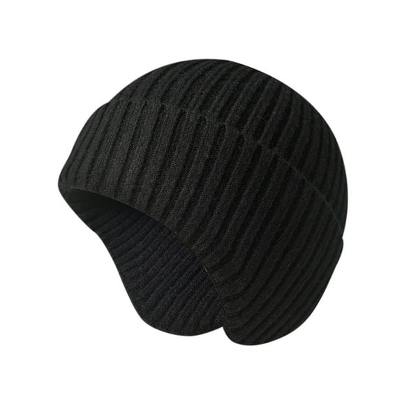 Riforla Men's and Women's Knitted Cap Warm Cap Slouchy with Ear Warmer Winter Cycling Plus Hat Bomber Hats Black