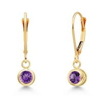Gem Stone King 14K Yellow Gold Purple Amethyst Earrings for Women | 0.50 Cttw | Gemstone February Birthstone | Round 4MM