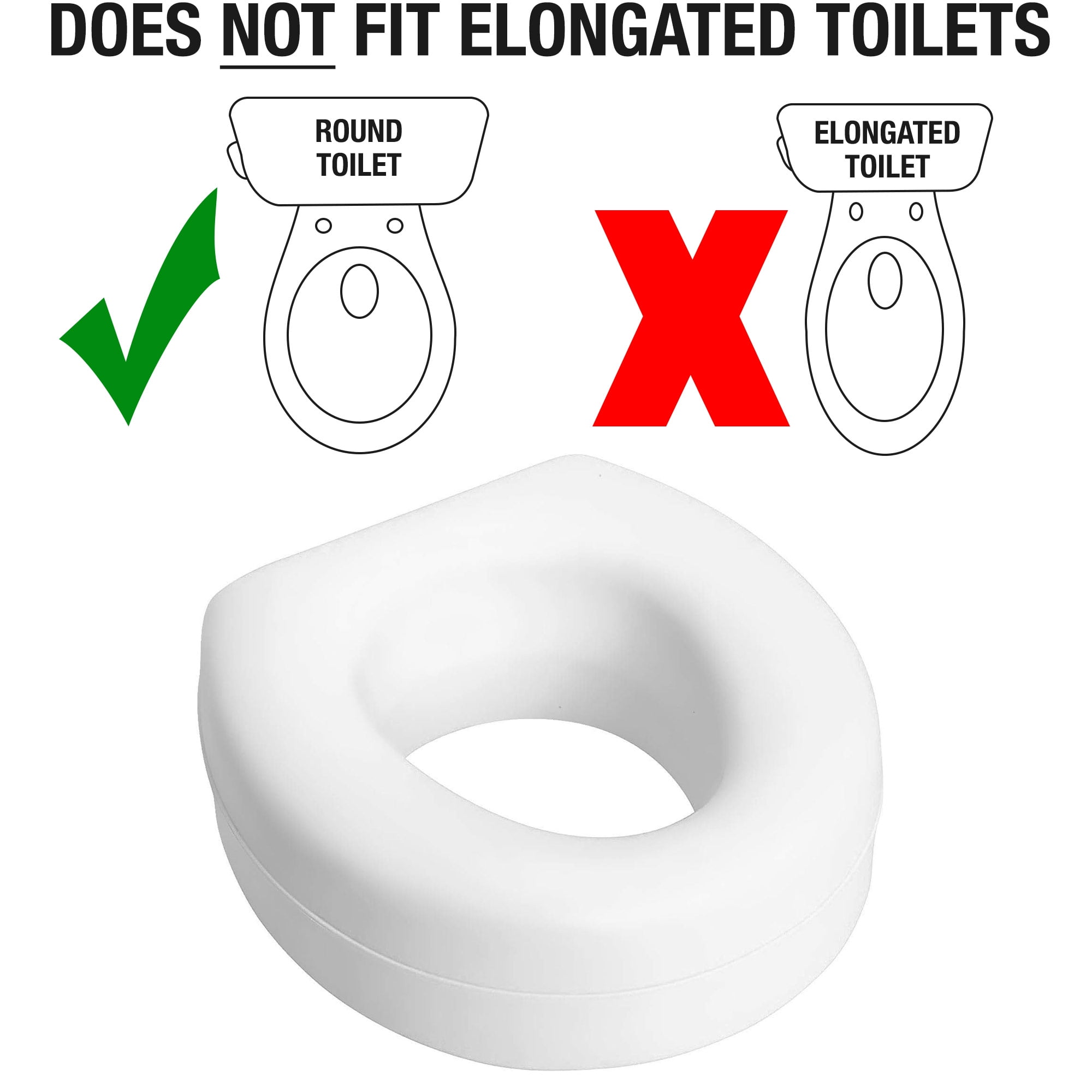 HealthSmart 5" Raised Toilet Seat Riser, Round, Slip-Resistant Pads, Portable Bathroom Safety Aid for Seniors, 300 lb Capacity
