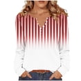 thumbnail image 2 of NuoCaiYun Womens Fashion Stripe Printed Pullover Winter V-Neck Open Button Long Sleeve Tops Polyester Spandex, 2 of 6