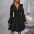 thumbnail image 6 of Uscallm Women Summer V Neck Long Sleeve Ruched Wrap Mini Dresses Casual Elegant Vacation Party Wedding Guest Sundresses Beach Formal Outfits, Black S, 6 of 9