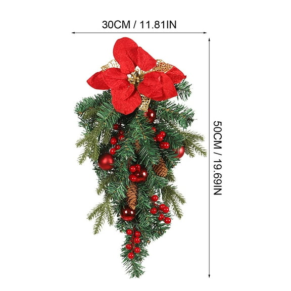 Rovga Christmas Decor Stairs Christmas Swag Garland Teardrop Swag Door Hanging With Ribbon Bow And Red Berries Outside Artificial Wreath For Holiday Wall Door Lintel Festival Decor A One Size