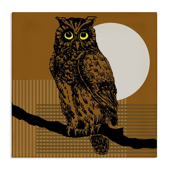 Stupell Industries Owl Perched with Moon Animals & Insects Painting Gallery Wrapped Canvas Art Print Wall Art, 17 x 17