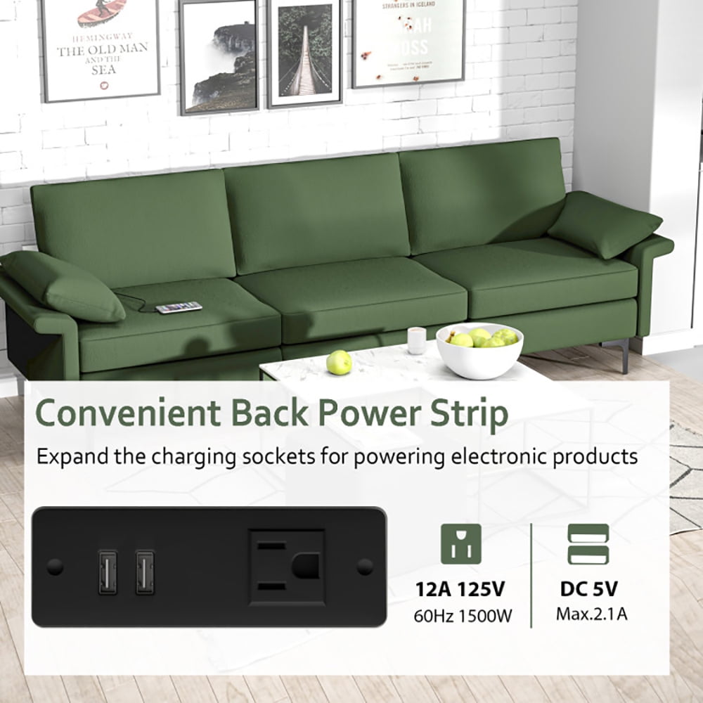 Finihen Sectional Sofa Couch, 3-Seat Sofa, Large 3-Seat Sofa Sectional with Metal Legs and 2 USB Ports for 3-4 people, for Living Room, Bedroom, Army Green Finihen Sectional Sofa Couch, 3-Seat Sofa, Large 3-Seat Sofa Sectional with Metal Legs and 2 USB Ports for 3-4 people, for Living Room, Bedroom, Army Green