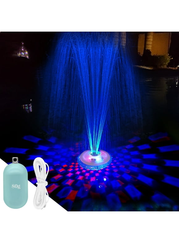 Floating Pool Fountain with Underwater Light Show,Pool Water Fountain Rechargeable Battery Powered,2 Spray Modes Pool Fountain Pump for Inground Above Ground Pools-1PC