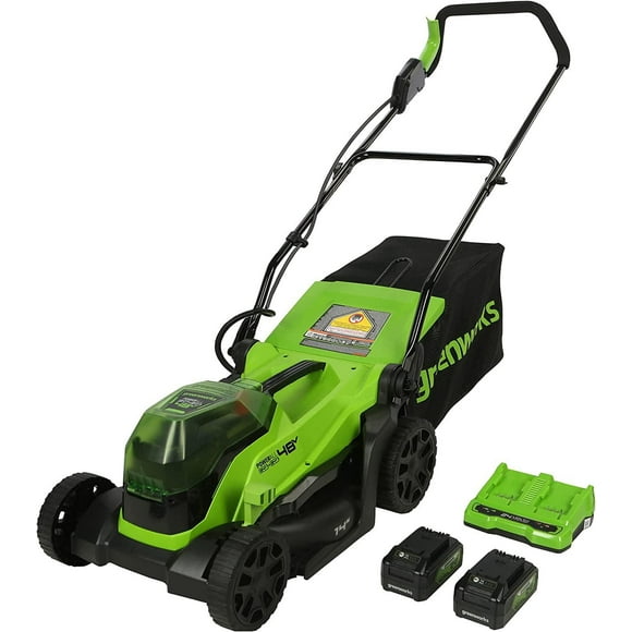 Greenworks 48V 14-In Lawn Mower, 2 x 24V 4.0AH USB Batteries & Charger Included