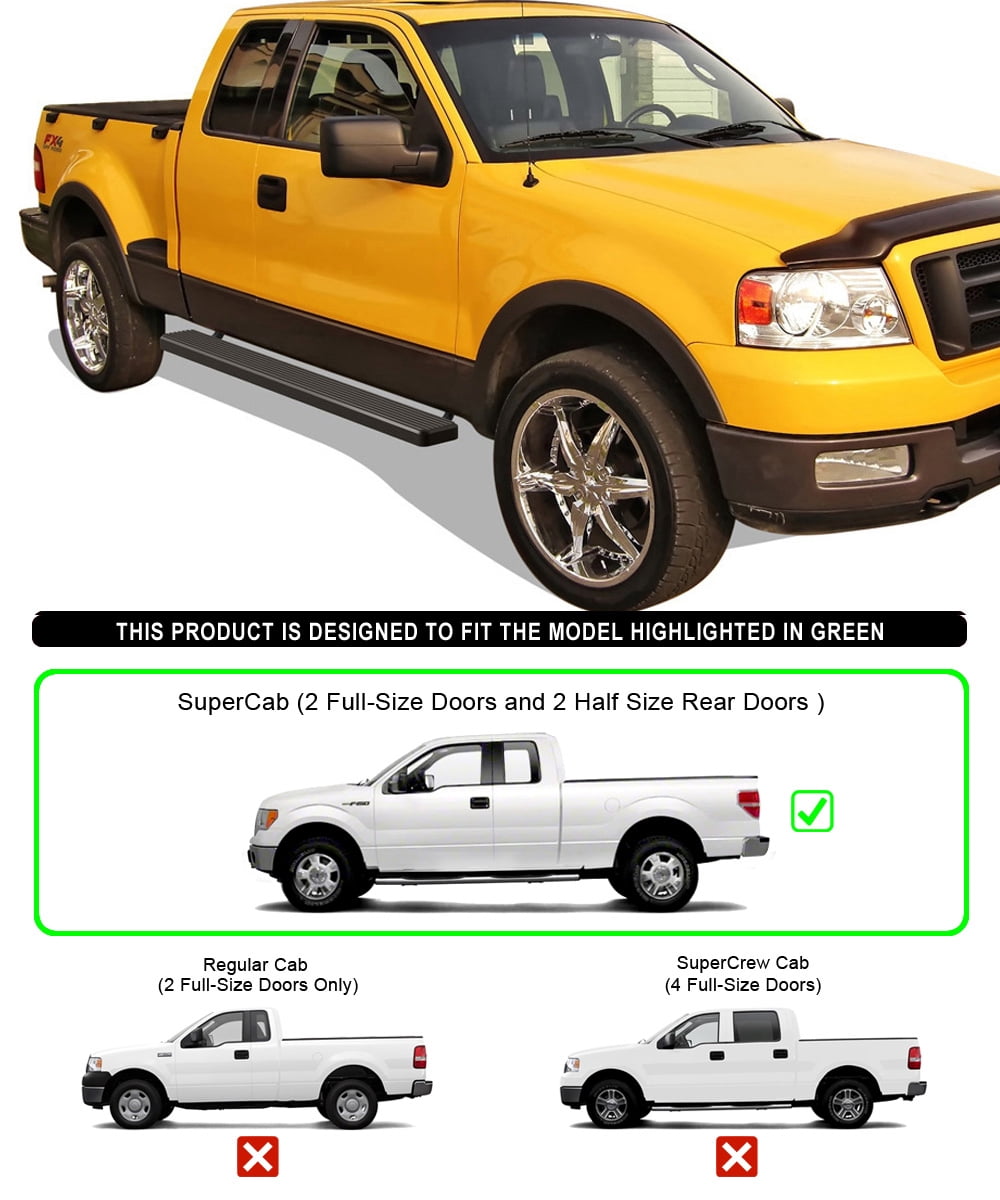 APS Running Boards 5 inches Matte Black Compatible with Ford F150 2004-2008 Super Cab (Exclude Heritage) Stainless Steel (Nerf Bars Side Steps Side Bars)