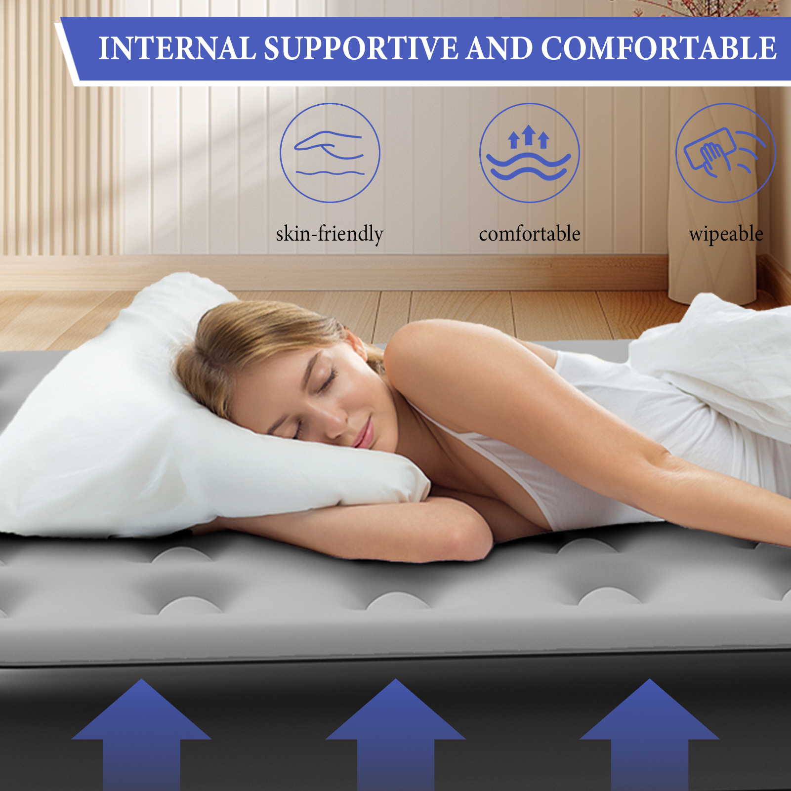 Full Size Air Mattress with Built in Pump,High Portable 10" Inflatable Mattress,Blow Up Mattress for Travel,Home and Guest(Pale Gray)