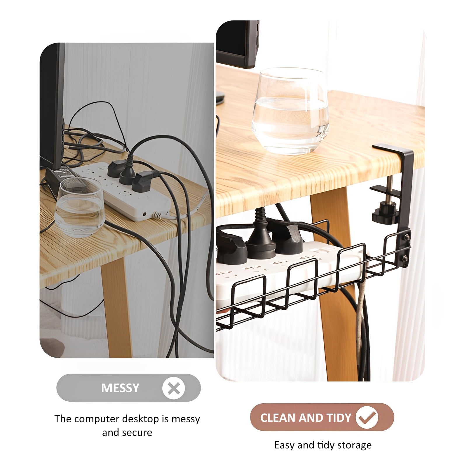 Under-Desk Cable Tray Wire Manager Set - Wire Managers - Mockett
