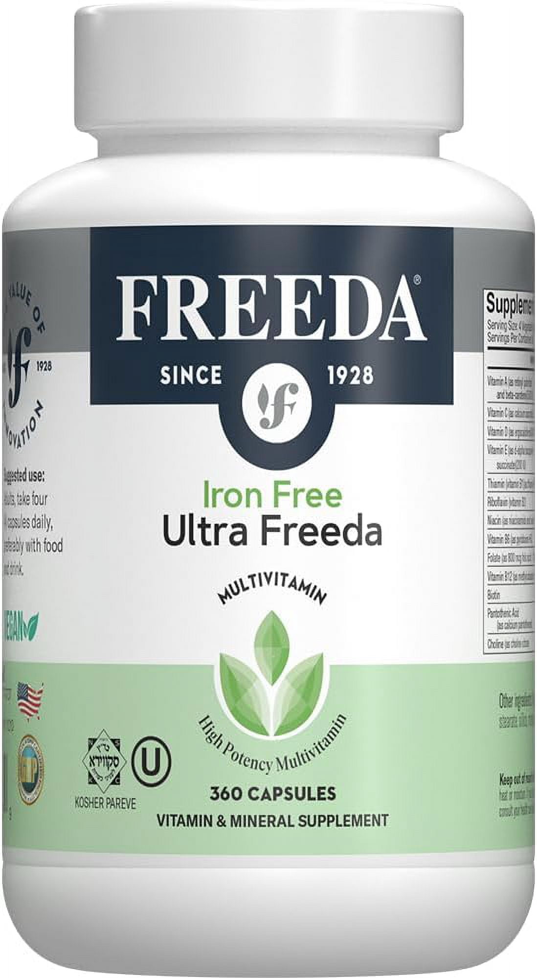 Freeda Iron Free Ultra Freeda High Potency Multivitamin for Women and Men, 360 Capsules