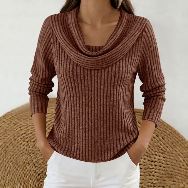 TaTaai Womens Ribbed Knit Top Long Sleeve V Neck Solid Color Casual Sweater Loose Fit Pullover Fall Winter Wear Gift