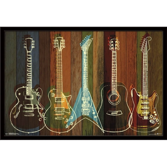 Guitars Wall Art Wall Poster, 22.375" x 34", Framed