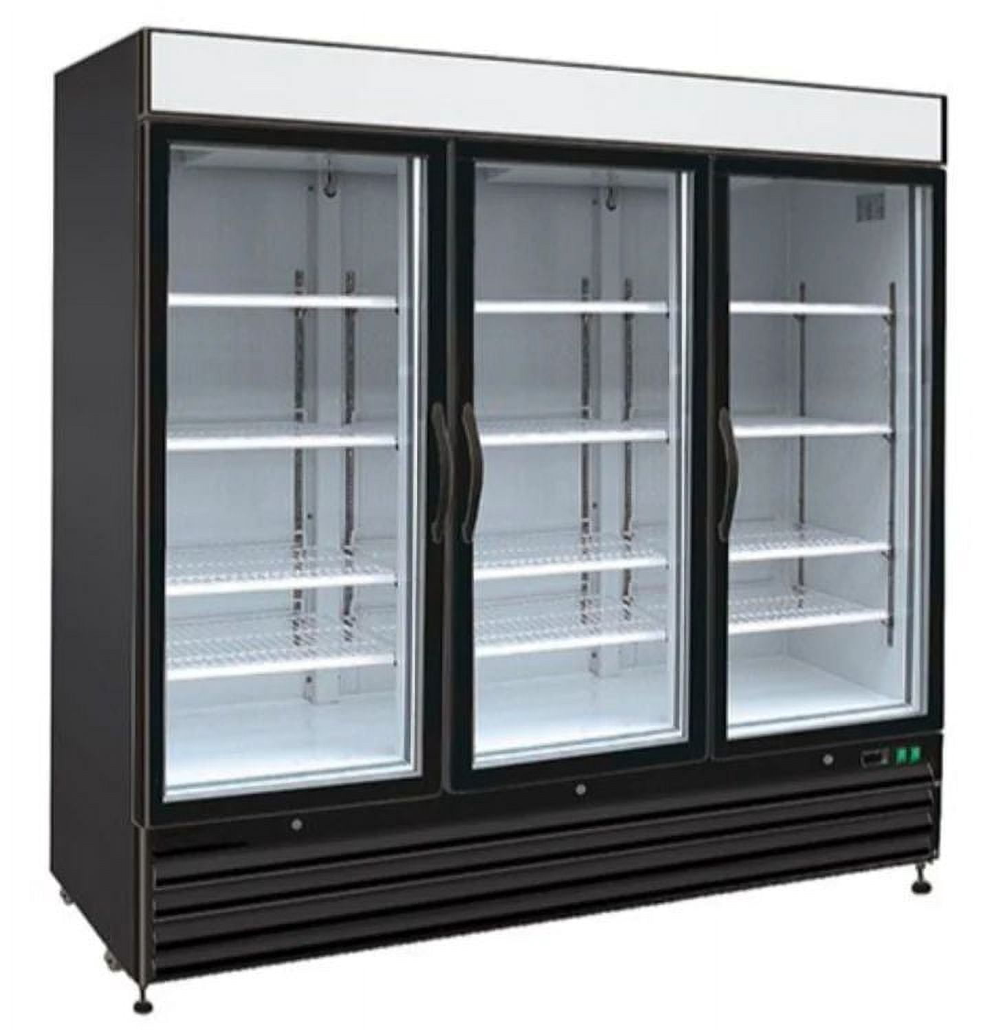 NAFCOOL Three Section Glass Door Merchandiser Display Freezer with Stainless Steel Interior, 58.2 Cu Ft, SDGF70", Black