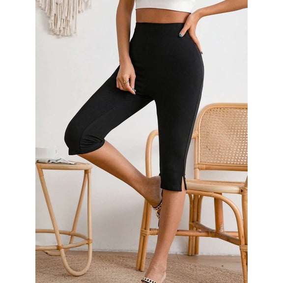 Women's Plus Size Solid Split Hem Capri Leggings