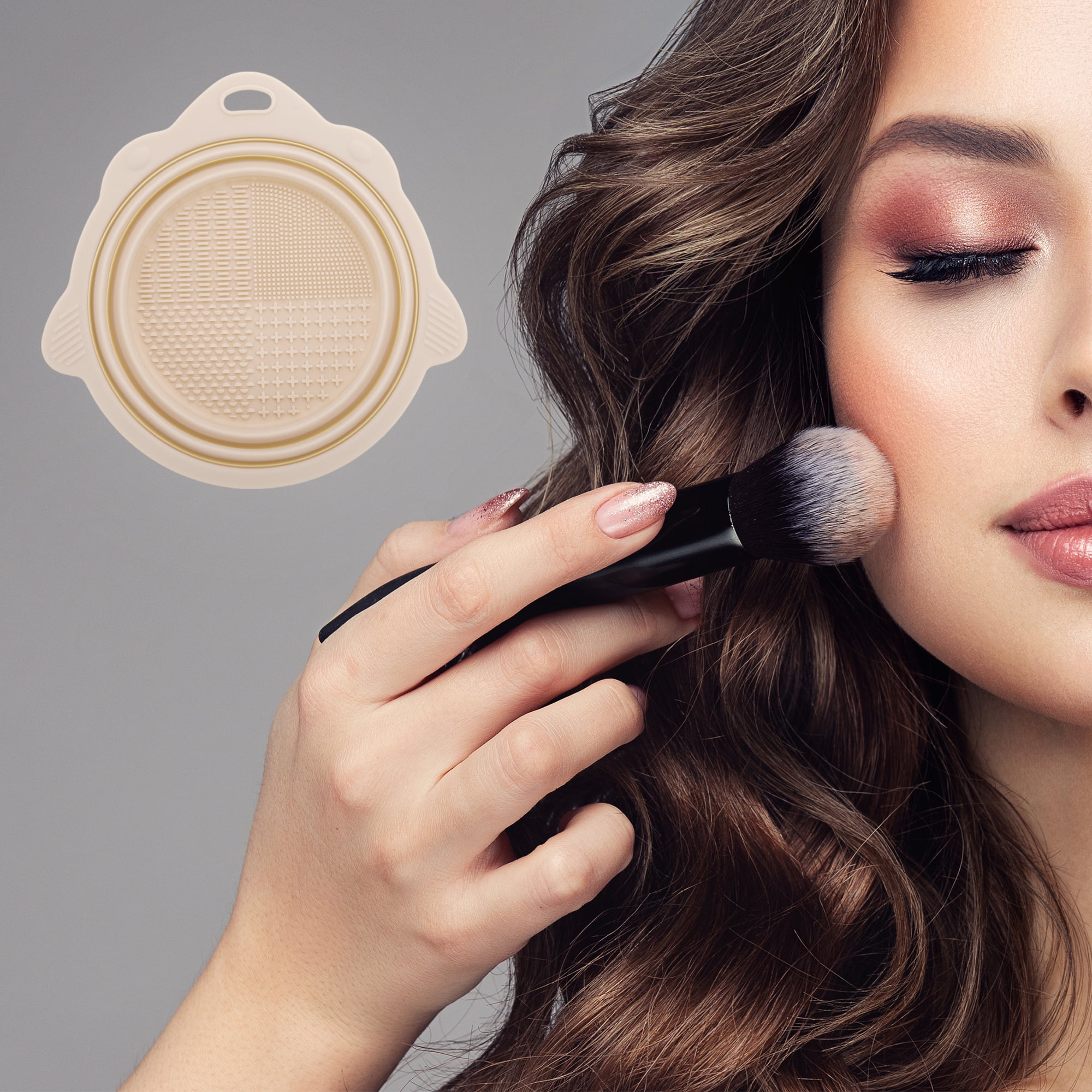 Unique Bargains Portable Foldable Makeup Brush Cleaner for Quick Cleaning Beige