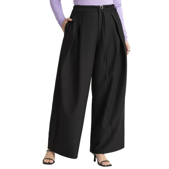 ELOQUII Women's Plus Size Pleat Detail Trouser With Long Belt