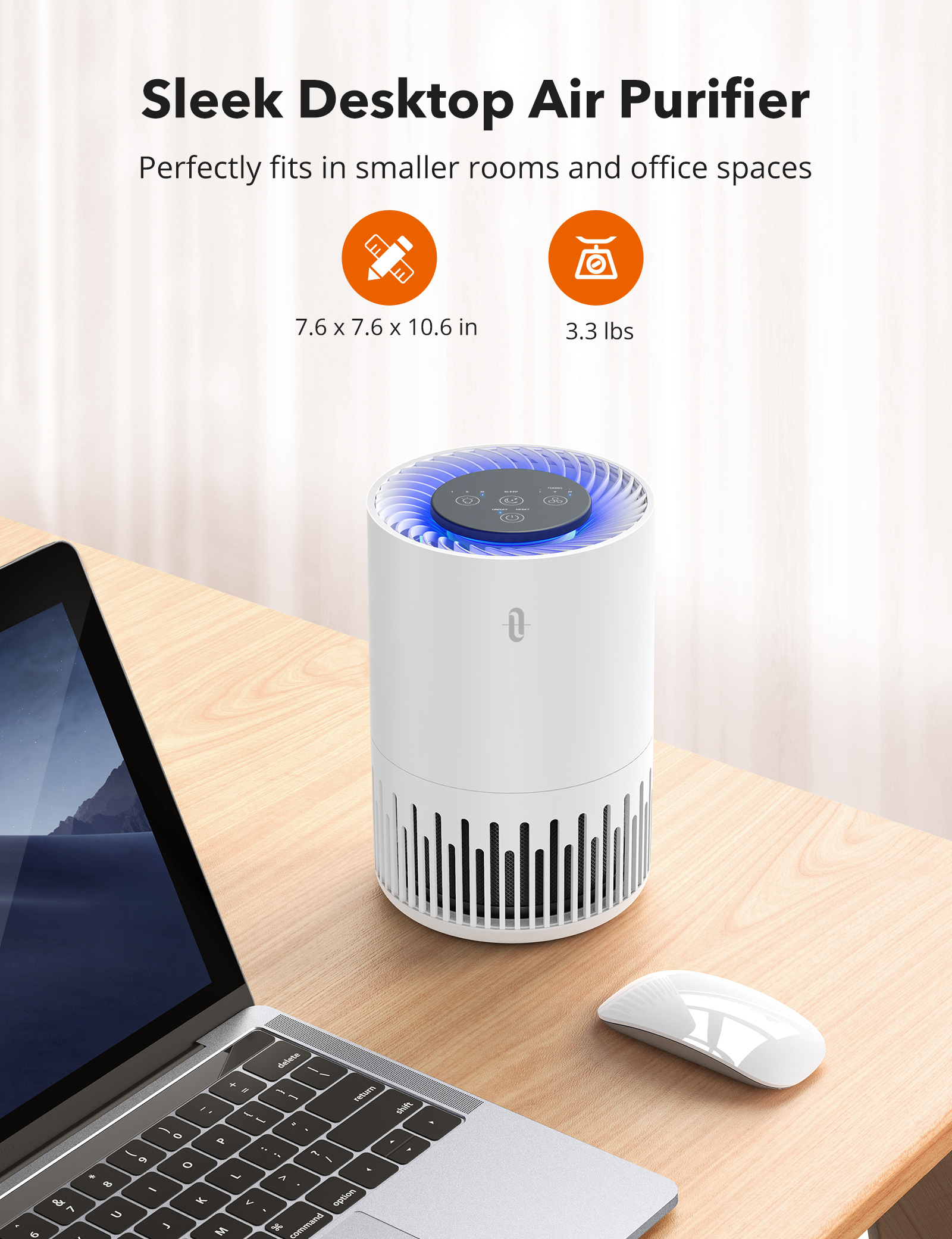 TaoTronics Air Purifier with True HEPA, Desktop Air Cleaner Perfect for Home, Bedroom, Smoke, Odor, and Dust TT-AP001 - image 5 of 8
