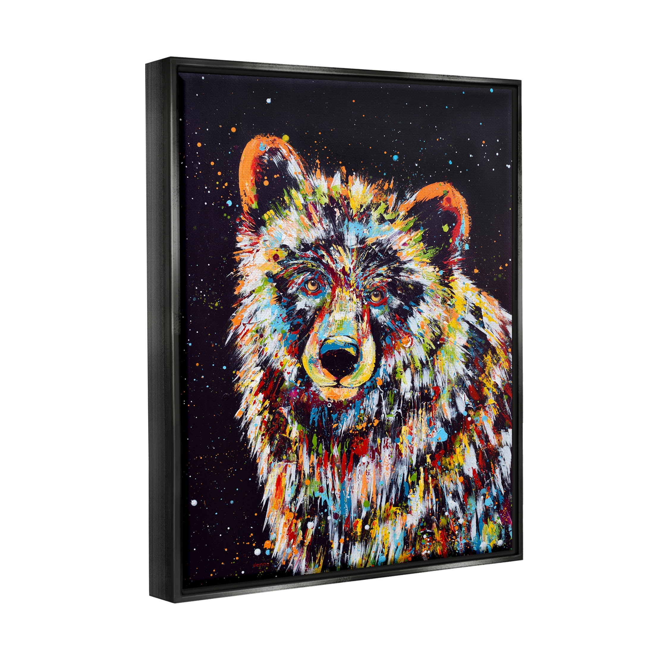 Modern Bear Urban Strokes Animals & Insects Painting Jet Black Framed Art Print Wall Art