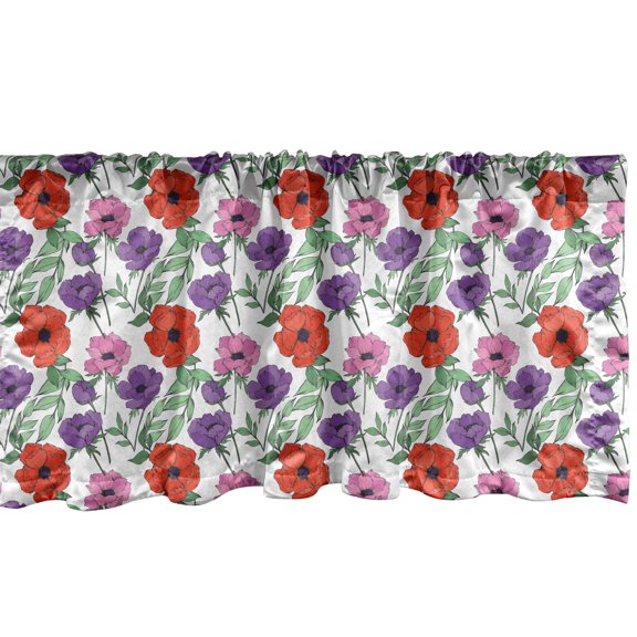 Ambesonne Flowers Valance Pack of 2, Botanical Anemones Pattern, 54"X12", Multicolor