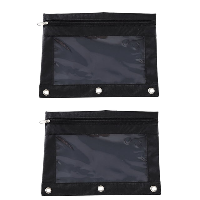 Estuche FloreceBien con 3 anillas, estuche con cremallera, estuche para cosméticos, estuche de tela Oxford, estuche para bolígrafos con 3 agujeros, color negro