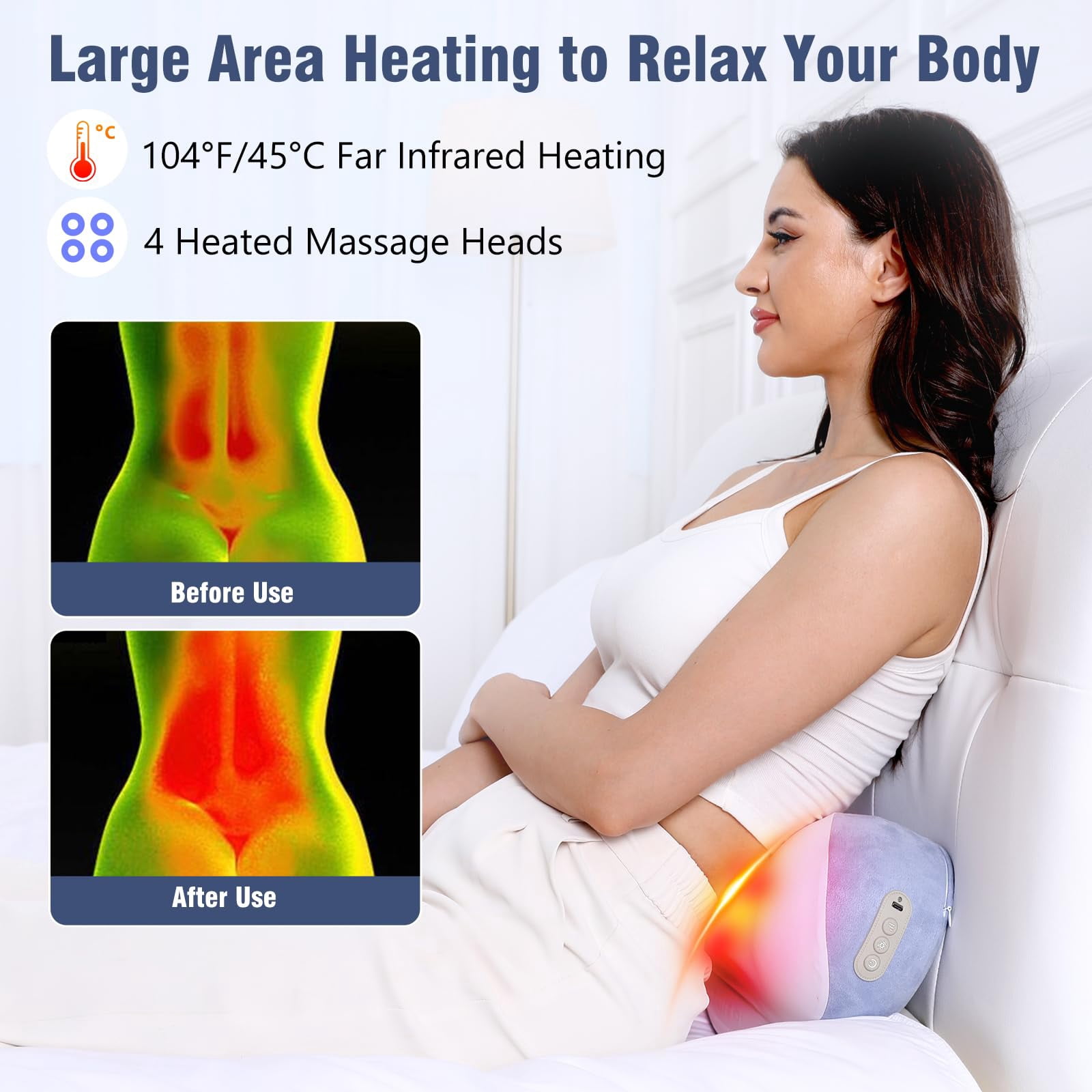 Shiatsu Back and Neck Massager with Heat, Electric Massage Pillow for Back Pain Relief Deep Tissue, 3D Stereoscopic Support Traction, Deep Kneading Massager for Neck and Shoulder Muscle Pain