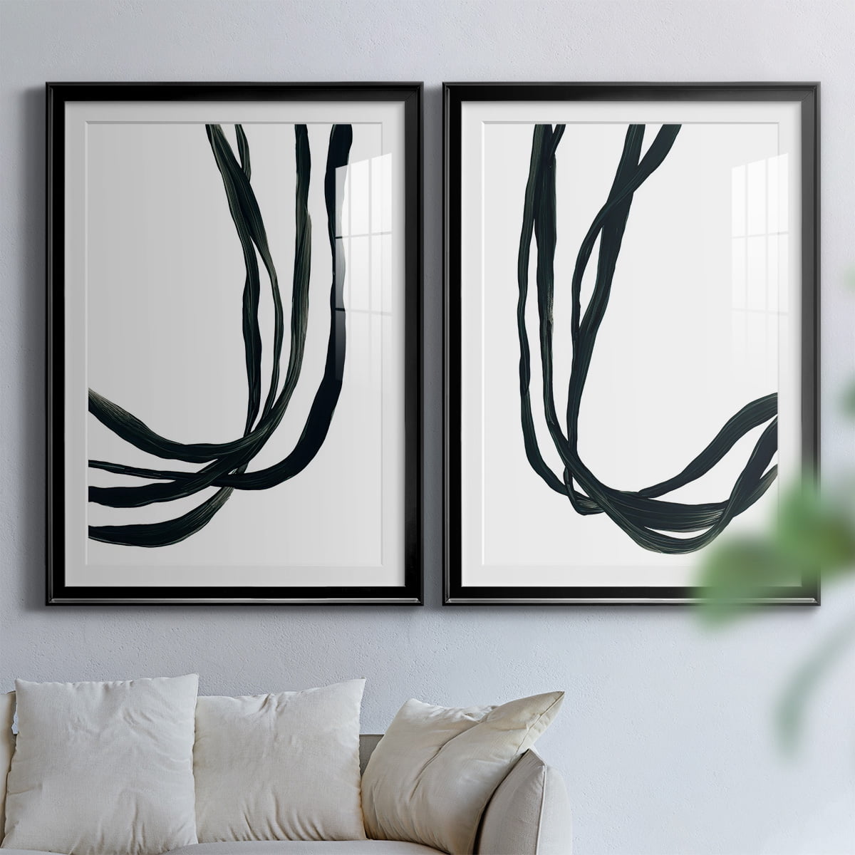 Wexford Home Onyx Ribbon I Premium Framed Print, 26.5" x 36.5" - Ready to Hang, Black (Set of 2)
