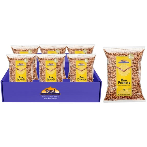 Rani Peanuts, Raw Whole With Skin (uncooked, unsalted) 80oz (5lbs) 2.27kg Bulk, Pack of 6 ~ All Natural | Vegan | Gluten Friendly | Fresh Product of USA ~ Spanish Grade Groundnut/Red-skin