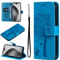 Compatible with Samsung Galaxy A51 5G Case Wallet Case with Magnetic Flip Kickstand Card Holder Slot with Wrist Strap Cute Butterfly Cat Embossed PU Leather Protective Phone Case,Blue