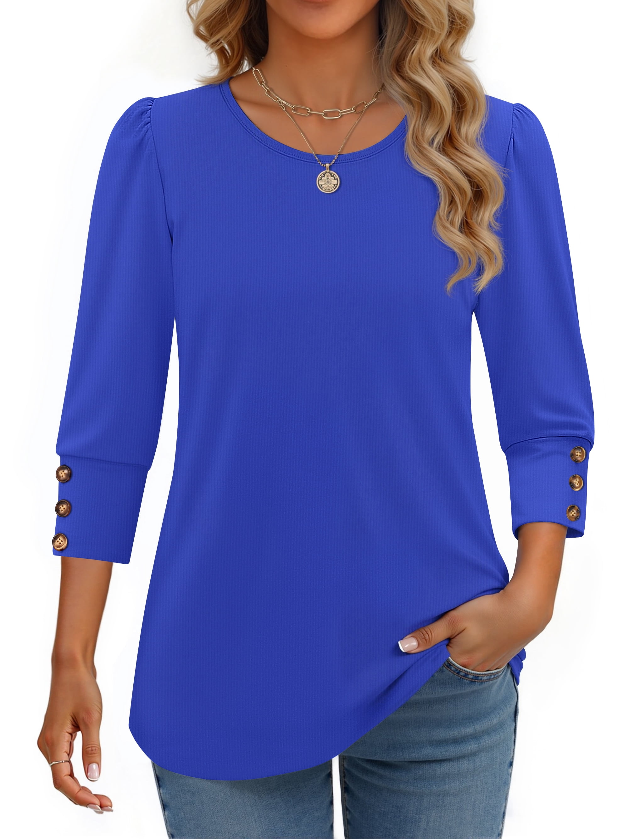 Fantaslook Womens Tops 3/4 Sleeve with Buttons Dressy Casual Blouses Summer Shirts Beach Vacation Trendy Clothes