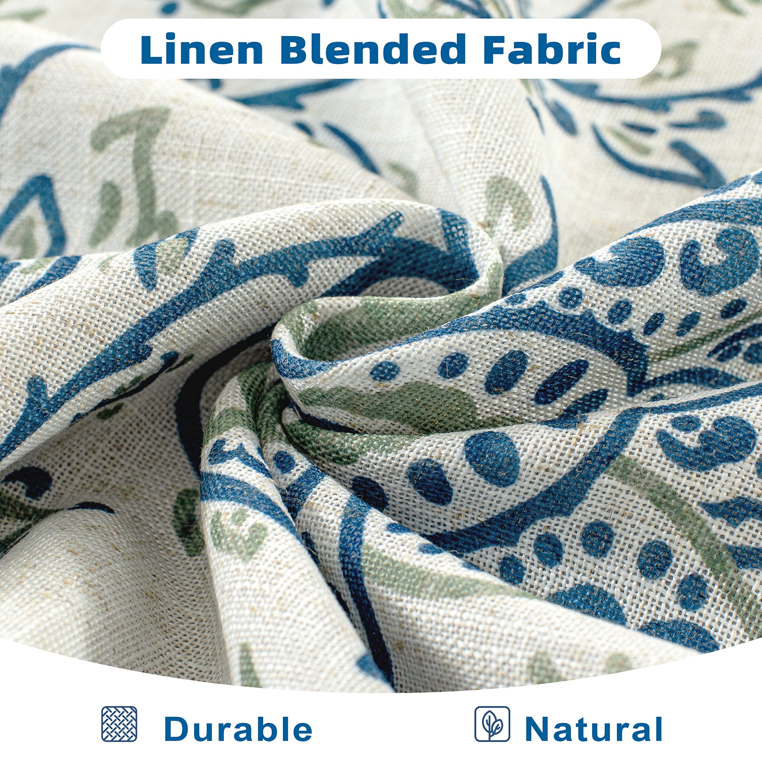 DriftAway Jacob Linen Blend Blackout Valance for Kitchen 18 Inch Length Scroll Floral Paisley Printed Lined Rod Pocket Room Darkening Window Curtain Valance for Living Room 52x18 Blue Green 2 Pack