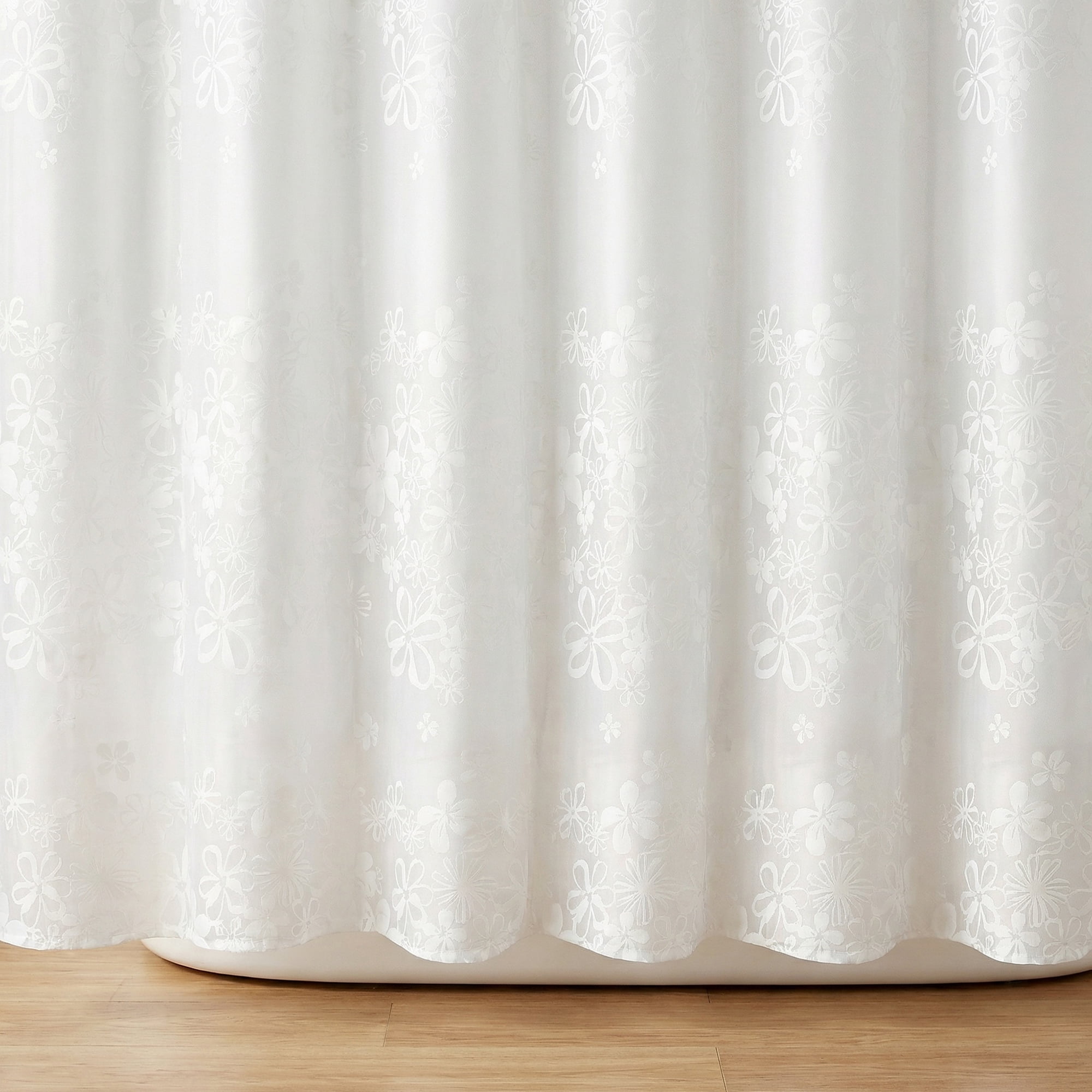 Unique Bargains Clear Shower Curtain Sets with 12 Hooks White Floral 71"W x 71"L